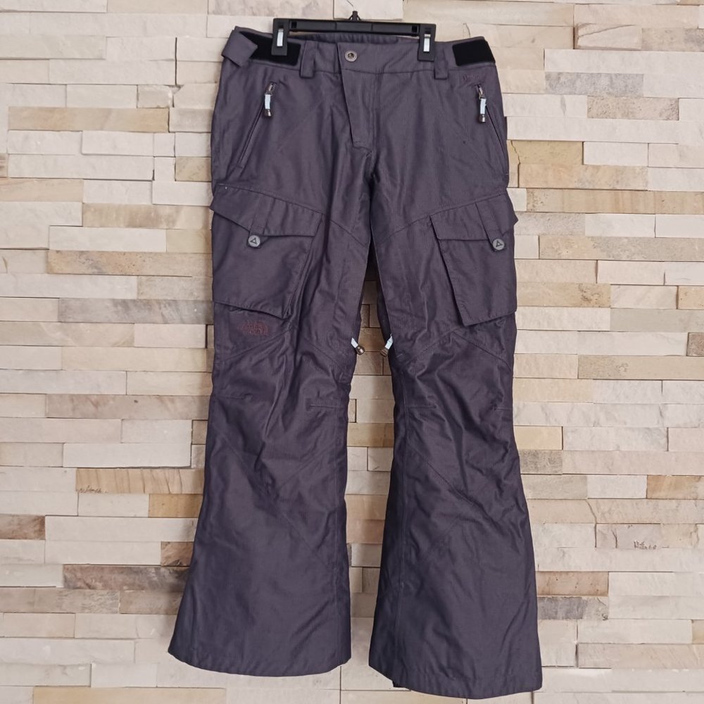 North Face Womens Small Grey Pinstripe Ski Snow Snowboard Winter Pants Snowsuit